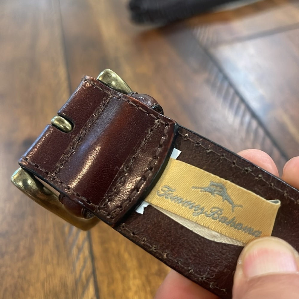 Tommy Bahama Brown woven leather belt brass tone buckle size 36 - Picture 9 of 16